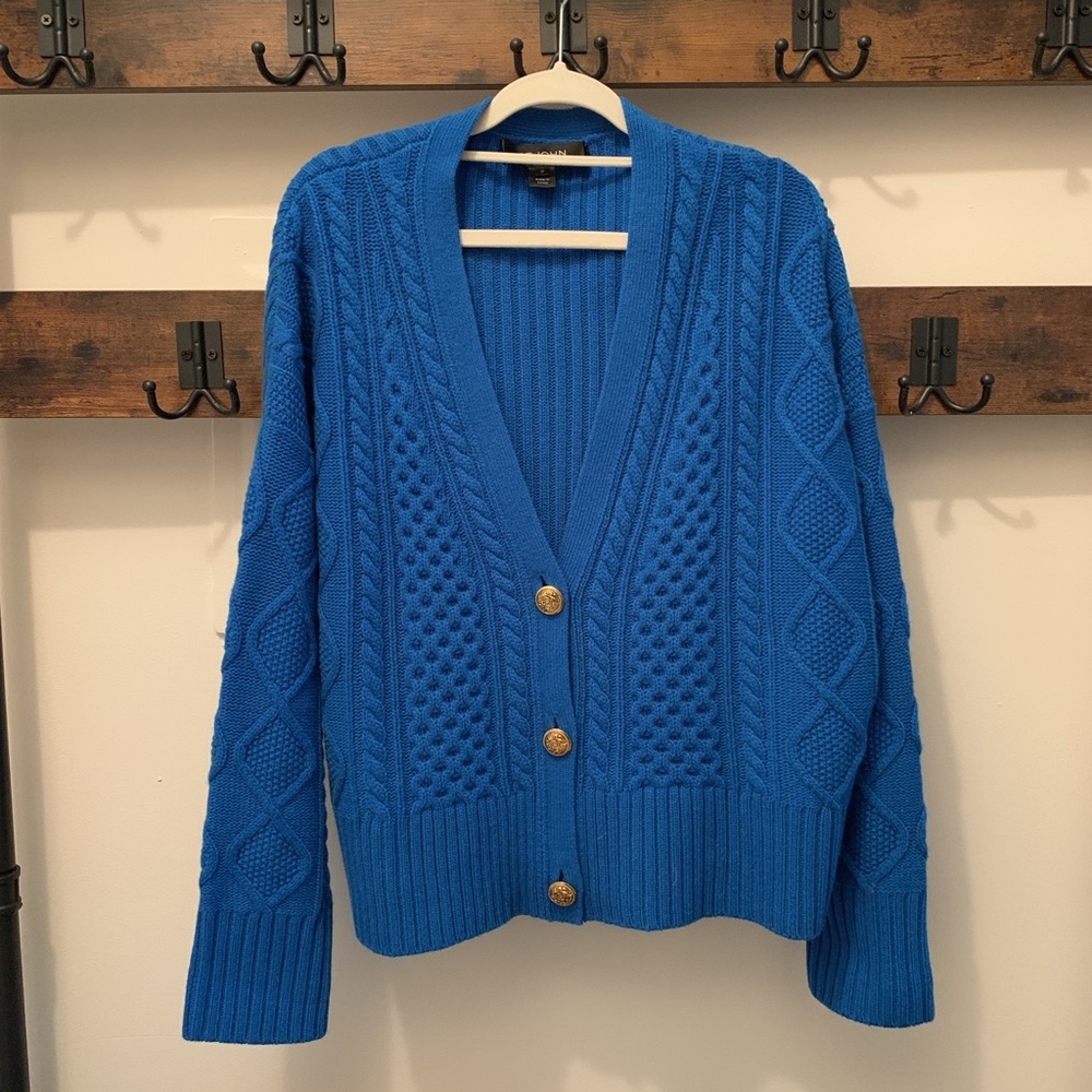 ST JOHN V Neck Cable Knit Drop Shoulder Cardigan - Size M
